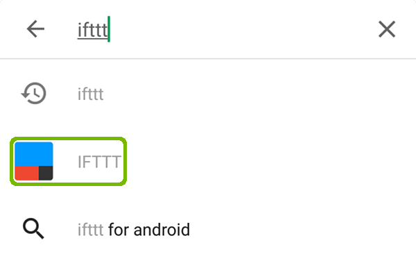 IFTTT search with IFTTT highlighted.