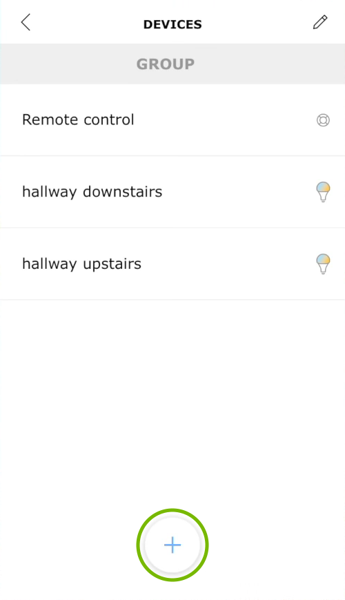 Add button highlighted in Ikea Tradfri app.