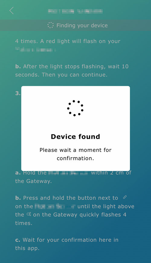 Device found confirmation message in Ikea Tradfri app.
