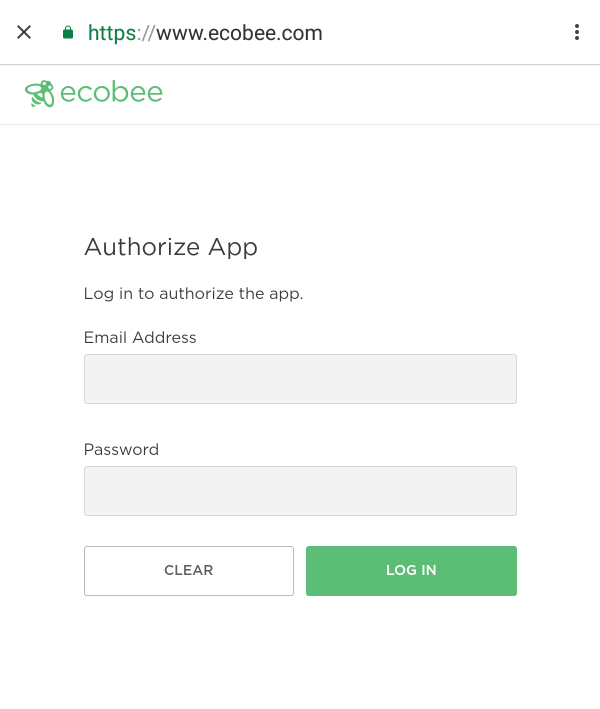 ecobee login prompt in Google Home app.
