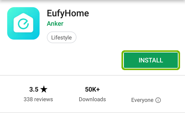 EufyHome store page with Install highlighted.