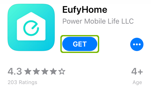EufyHome App Store page with Get highlighted.