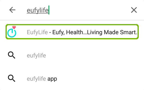 Play store search with EufyLife highlighted.