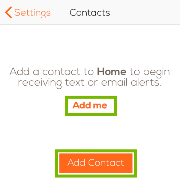 Contacts menu with Add Contact and Add Me highlighted