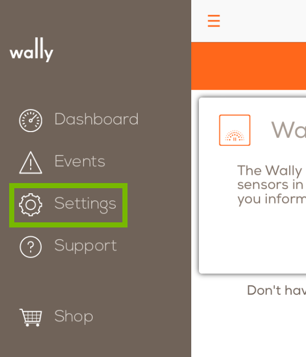 Settings highlighted