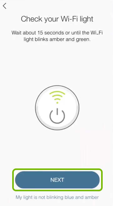 Next option highlighted on device connection screen in Kasa app.