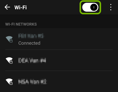 Wi-Fi toggle switch highlighted in Android settings.