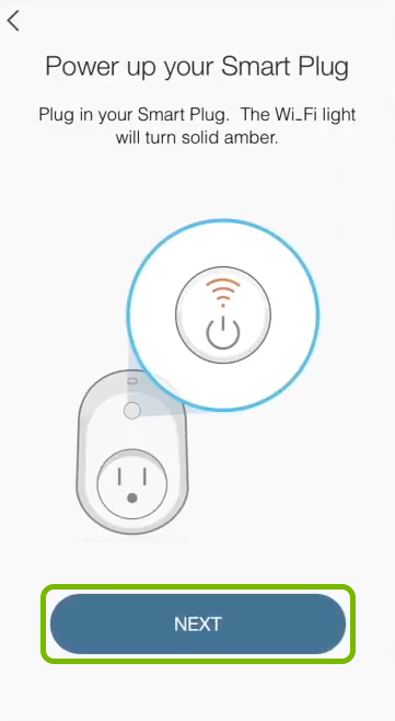 Next option highlighted on device power up screen in Kasa app.