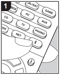 Onkyo remote drawing showing the bluetooth button