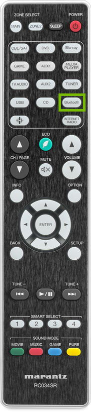 Remote Control with Bluetooth button highlighted