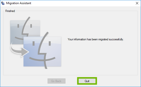 Migration Complete with Quit highlighted.