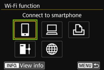 Wi-Fi Function screen with connect to smartphone highlighted