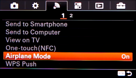Camera screen with option highlighted
