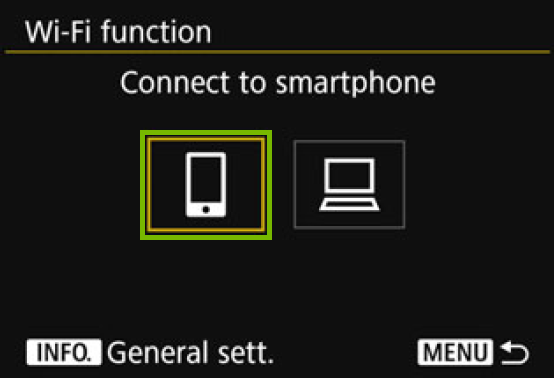 Wi-Fi Function page with Connect to Smartphone icon highlighted