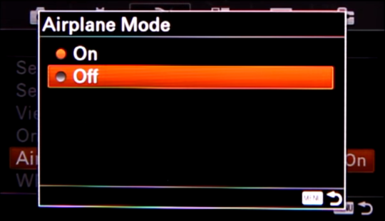 Camera screen with option highlighted