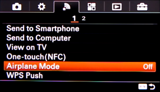 Camera screen with option highlighted