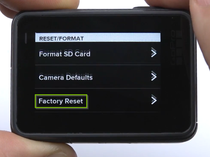 Preferences screen with Factory Reset button selected.