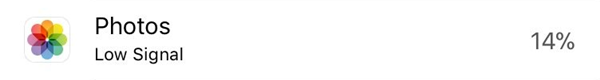 Application within Battery menu displaying low signal.