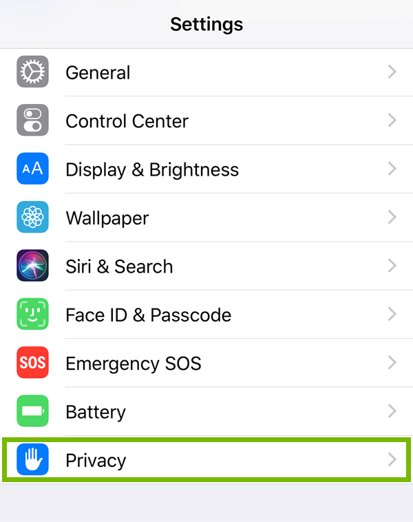 General settings highlighting the privacy option.