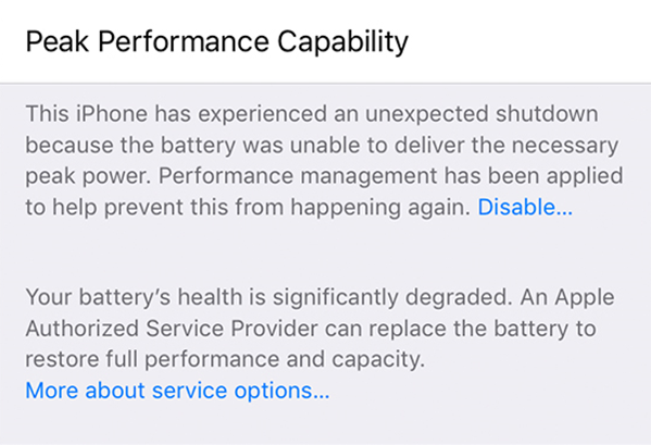 Battery health significantly degraded.