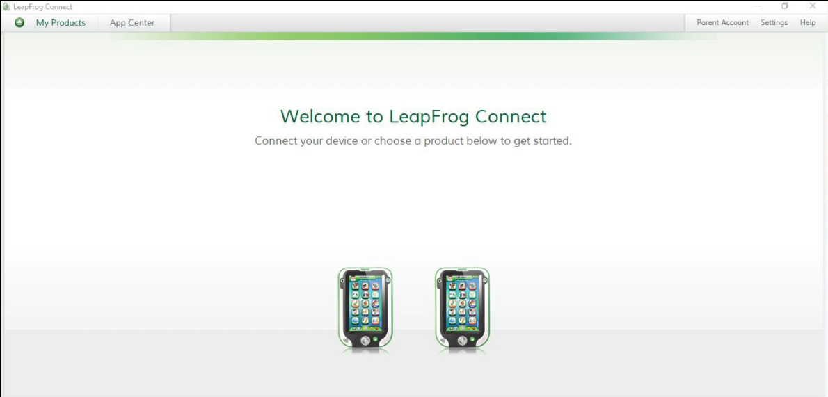 LeapFrog Connect software welcome screen. Screenshot.