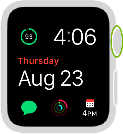 Apple watch with button highlighted. Illustration