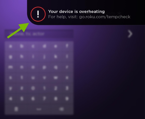 Device overheating warning on Roku screen.