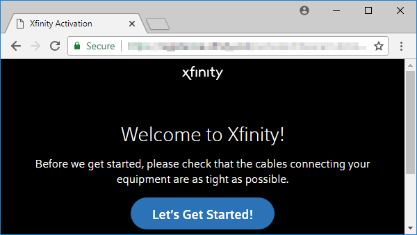 Xfinity Activation page.