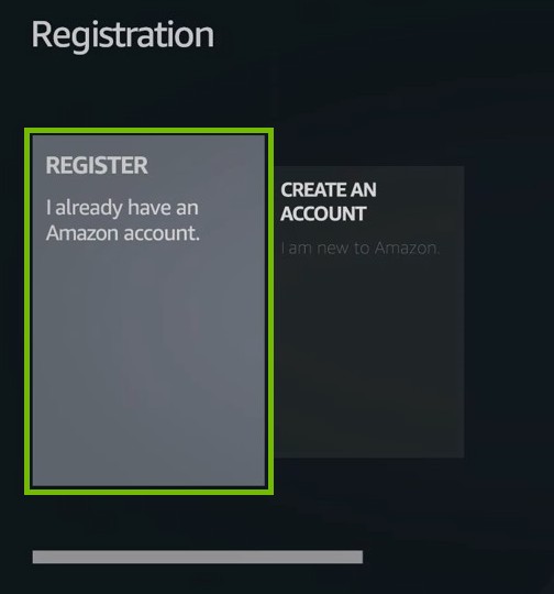 Registration screen with Register existing account highlighted.