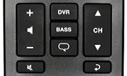 Volume, channel, and program controls section of remote.