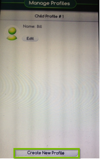 Child Profiles screen with Create New Profile selected.