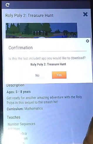App install confirmation screen with Yes selected.
