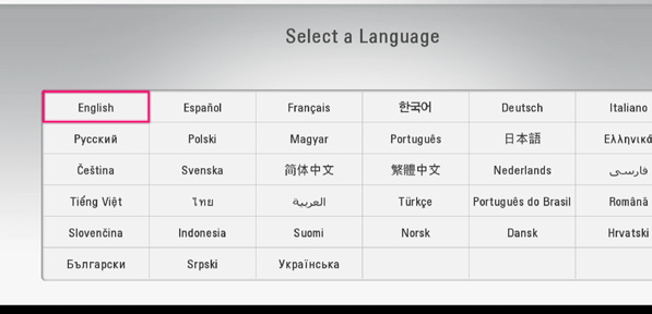 screen in which you select your language