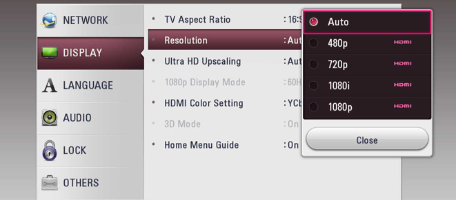 resolution menu with box showing different resolutions that are available