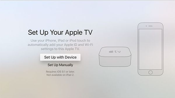 Setup method prompt screen during Apple TV setup.