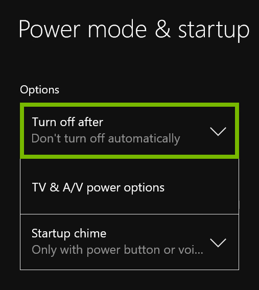 Turn off after option highlighted in Xbox One settings.