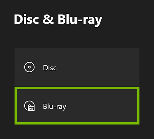 Blu-ray option highlighted in Xbox One settings.