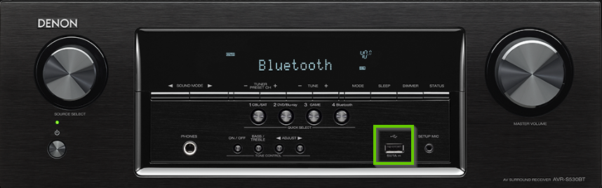 Denon 530 showing the USB port circled