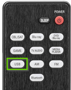 The top of a denon remote showing USB highlighted