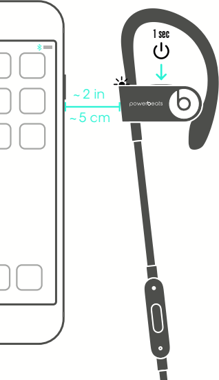 Diagram of holding headset close to phone and pushing power button