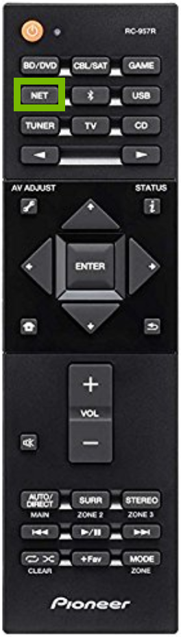 Remote control with NET button highlighted
