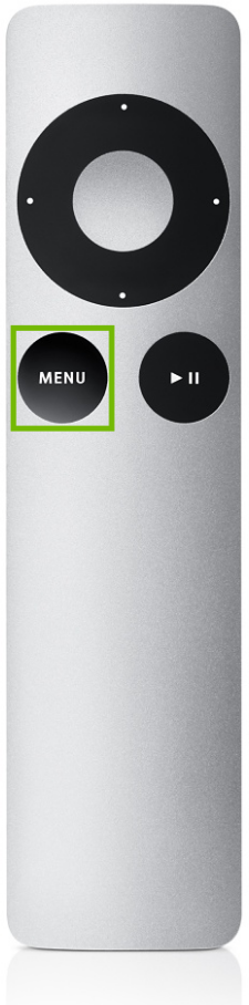 Apple TV remote control highlighting the menu button.