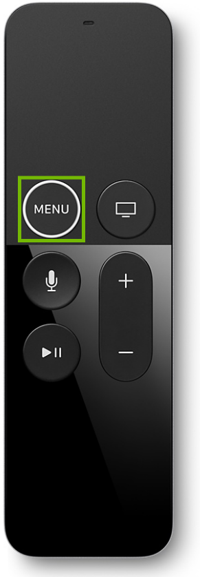 Apple TV remote control highlighting the menu button.