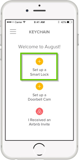 August home app highlighting the set up a smart lock button highlighted.