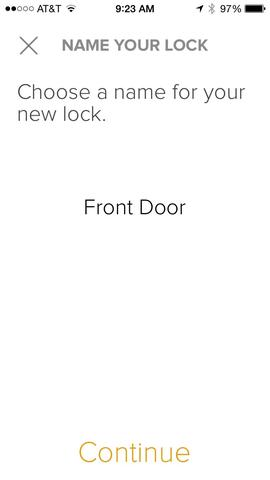 August home app lock setup screen prompting the user to name the new lock.