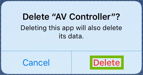 Uninstall conformation dialog with Delete highlighted.
