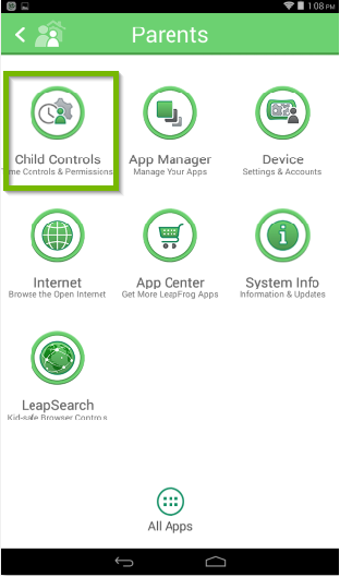 Parents settings menu with Child Controls selected.