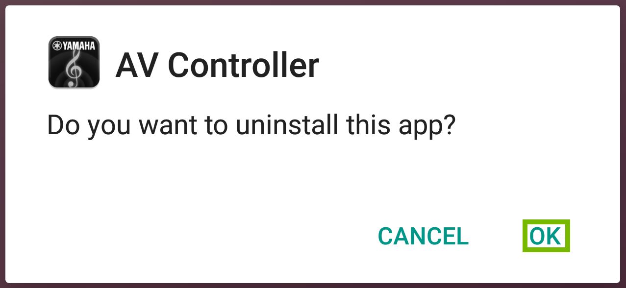 App removal conformation with OK highlighted.
