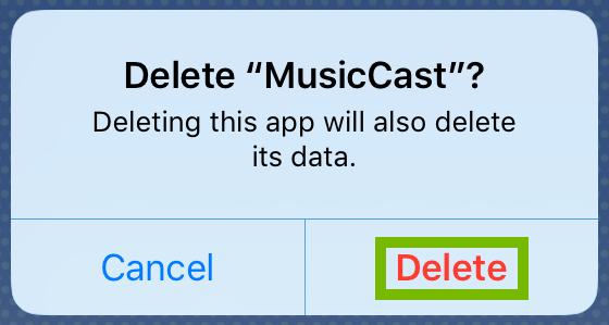 Uninstall conformation dialog with Delete highlighted.