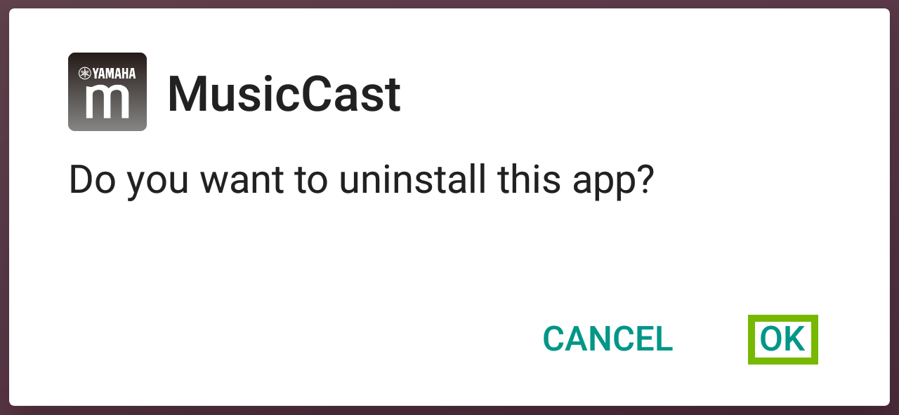 App removal conformation with OK highlighted.